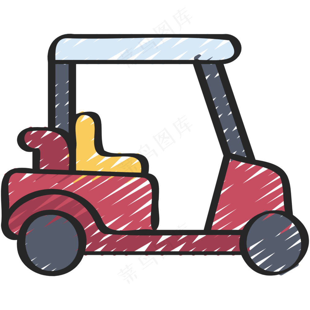 红色高尔夫车 铅笔手绘图标 icon