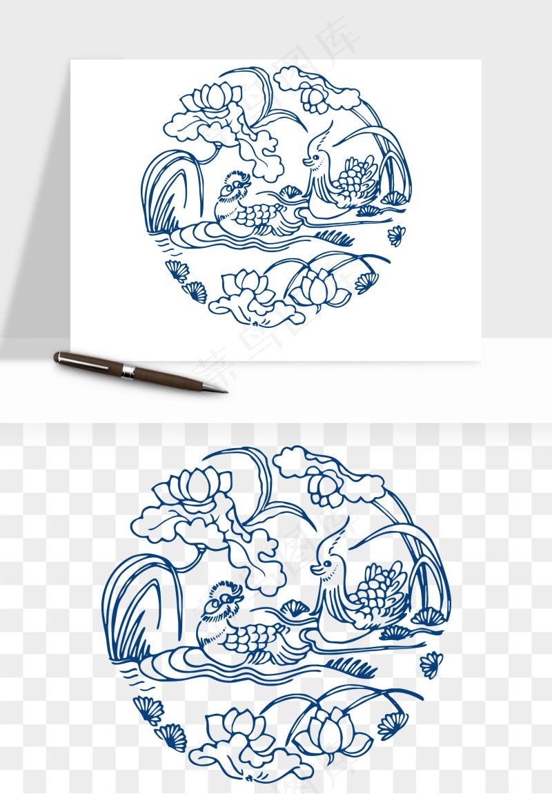 青花瓷花纹花卉图案png免抠