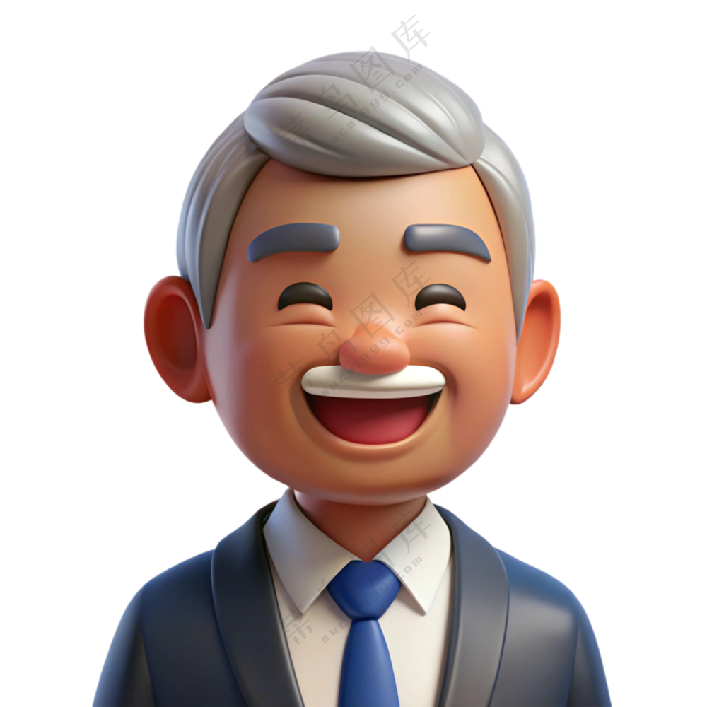 立体3D人物开心职场老人 免扣素材 PNG 透明背