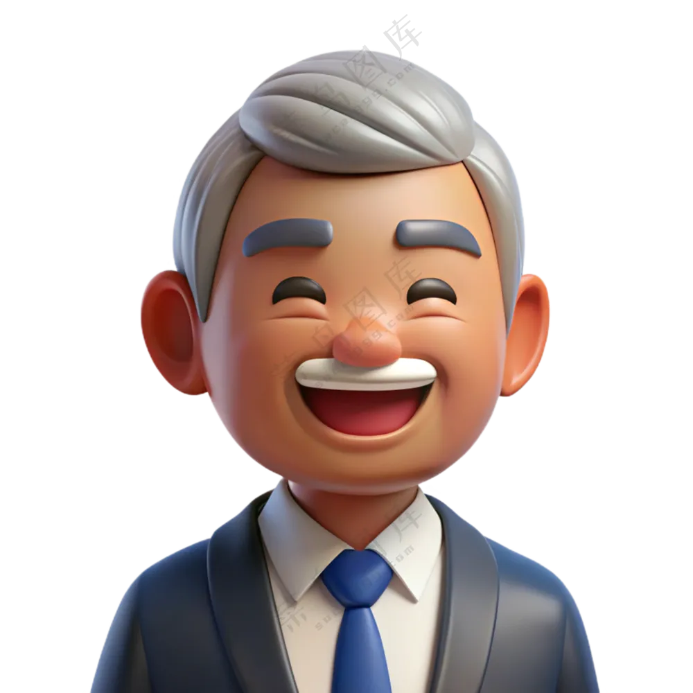立体3D人物开心职场老人 免扣素材 PNG 透明背
