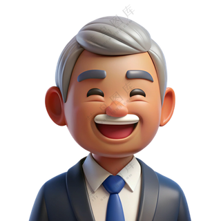 立体3D人物开心职场老人 免扣素材 PNG 透明背
