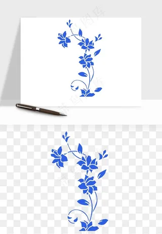 青花瓷花纹花卉图案png免抠