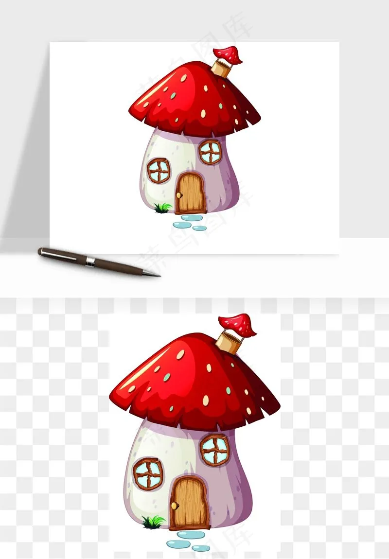 卡通蘑菇房子矢量png免抠图