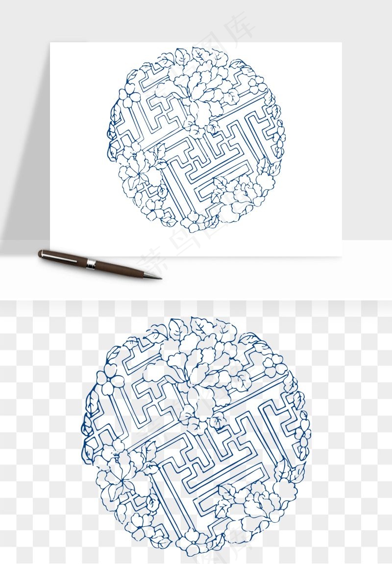 青花瓷花纹花卉图案png免抠