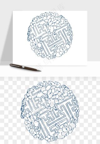 青花瓷花纹花卉图案png免抠