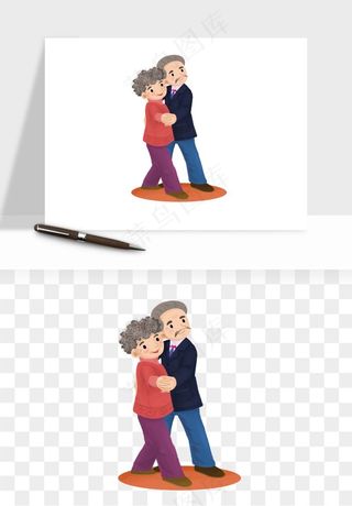 手绘老人陪伴png免抠