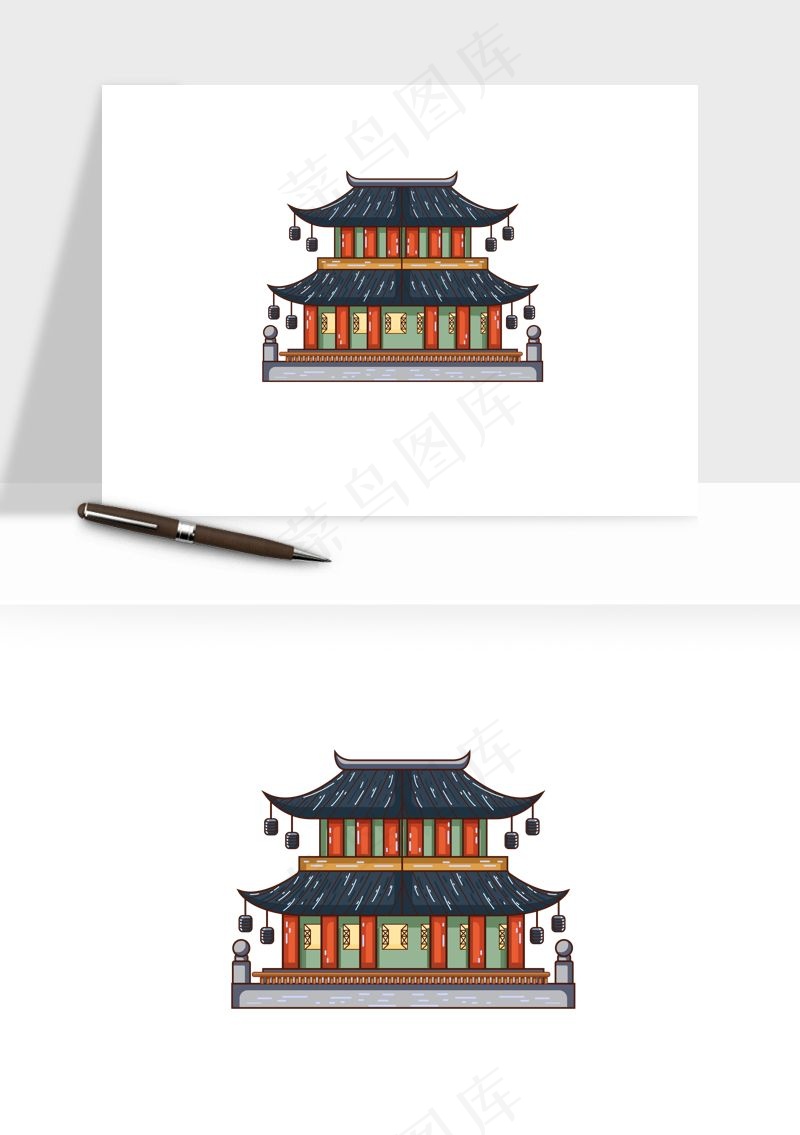 国潮风古建筑古楼古塔鼓楼ai,png免抠图