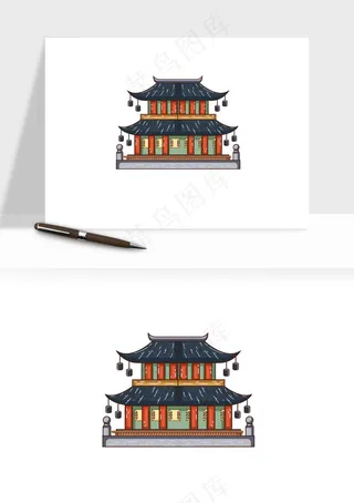 国潮风古建筑古楼古塔鼓楼ai,png免抠图