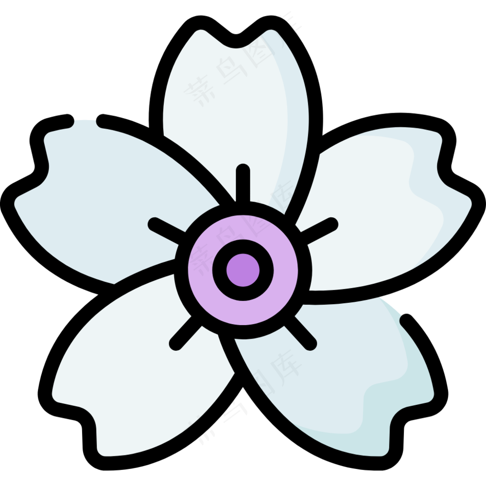 白色樱花 线性彩色花卉图标 cherry blossom