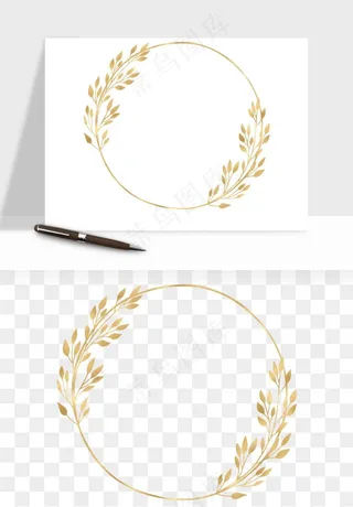 金色植物花环边框png免抠