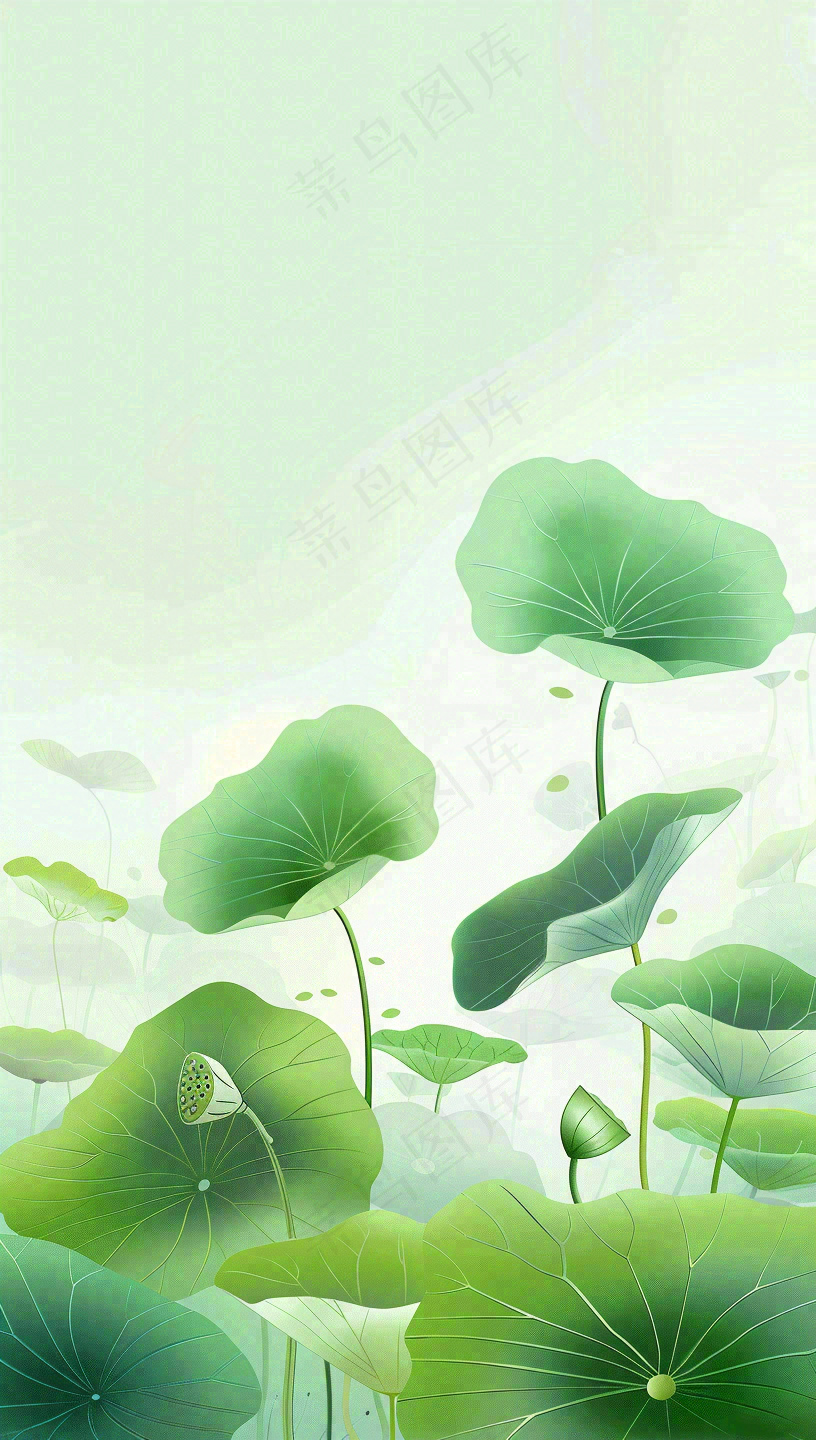 夏天荷花荷叶清凉小清新淡雅小暑大暑处暑插画背景