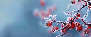 冬天冰天雪地红色果实上的白雪霜降小寒大寒摄影图