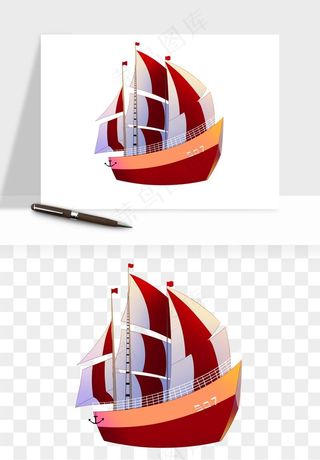 手绘航行帆船png免抠