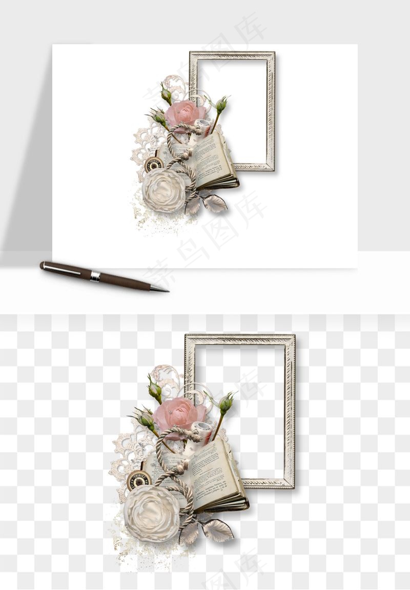 复古花卉相框欧式png免抠