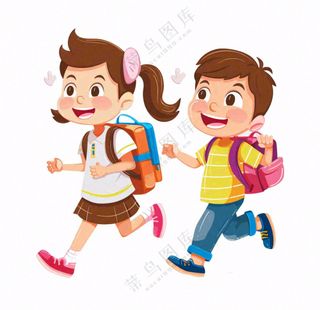 背着书包上学的学生卡通插画免抠