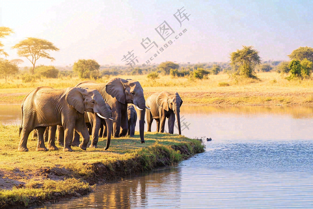 非洲大草原大象象群野生动物保护动物摄影图