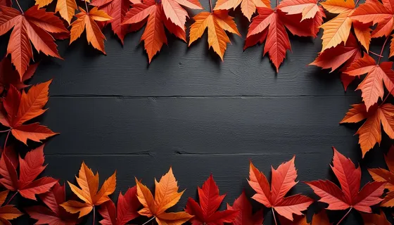 秋天红色枫叶黑色木纹背景图片