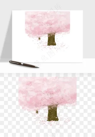 手绘浪漫花树桃花树png免抠