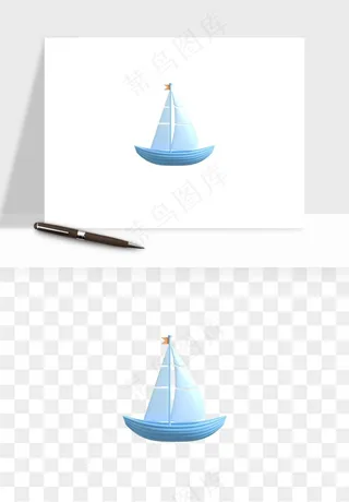 手绘航行帆船png免抠
