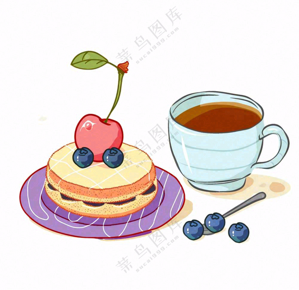 下午茶蛋糕饮料美食卡通插画免抠