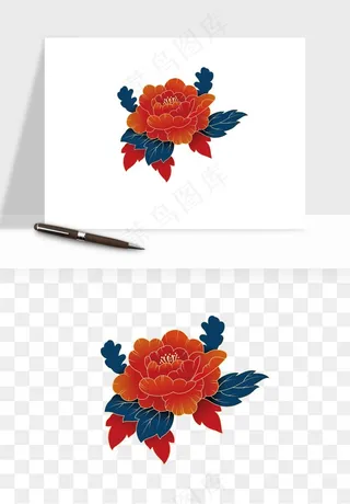手绘国潮牡丹花花卉图案png免抠