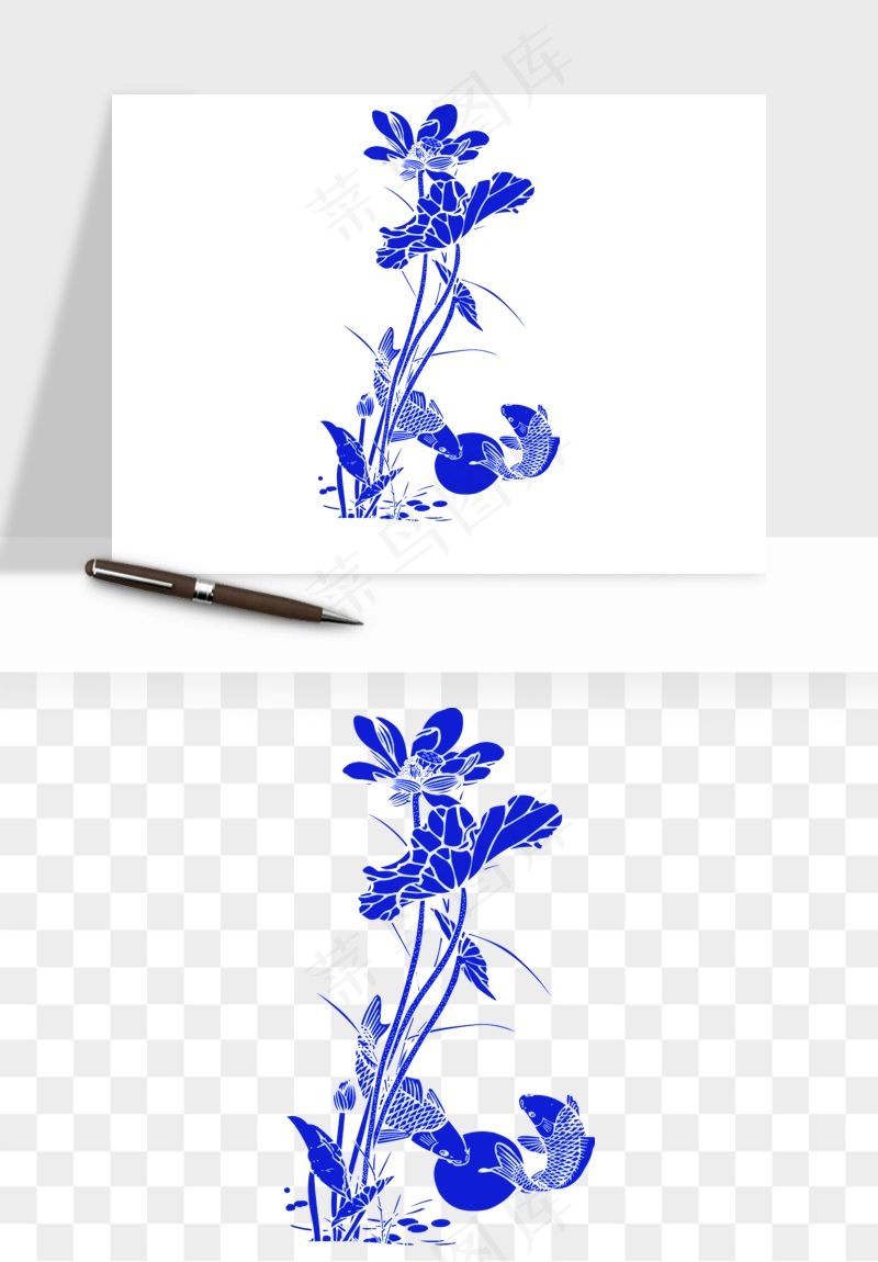 青花瓷花纹花卉图案png免抠