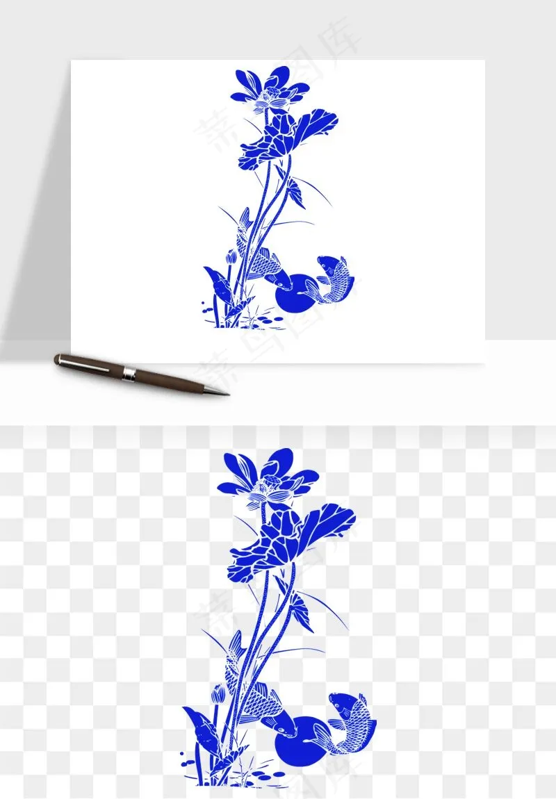 青花瓷花纹花卉图案png免抠