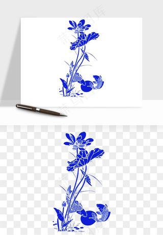 青花瓷花纹花卉图案png免抠
