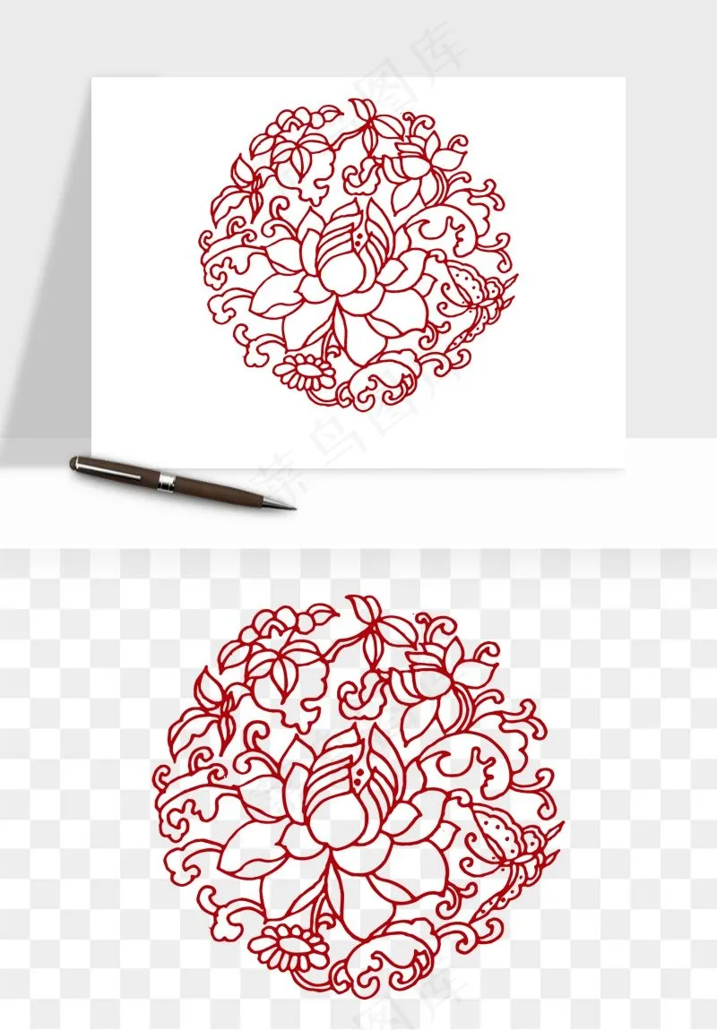 传统窗花剪纸图案png免抠