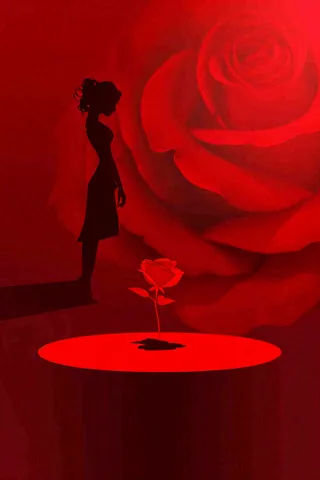 红色玫瑰花展台女生节女神妇女节情人节七夕插画背景