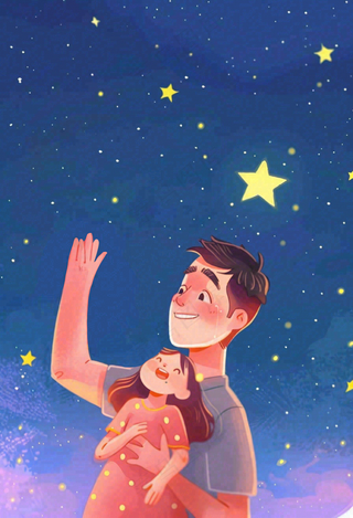 父亲节爸爸和孩子互动温馨卡通插画背景