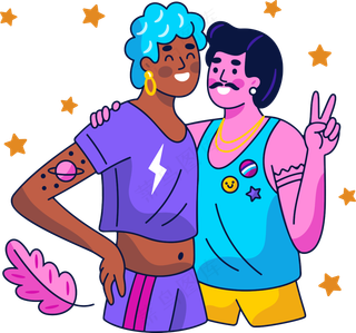 好兄弟勾肩搭背 美式多巴胺插画 免抠透明底