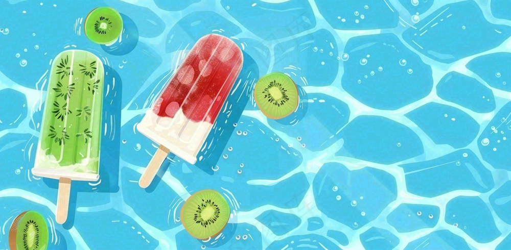 夏日游泳池冰淇淋凉爽立夏夏至小暑大暑插画背景