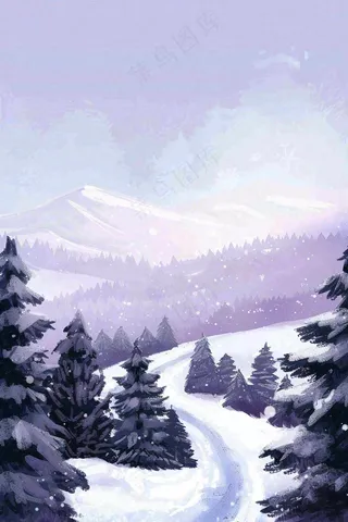 冬天白雪覆盖寒冷唯美雪景小寒插画背景