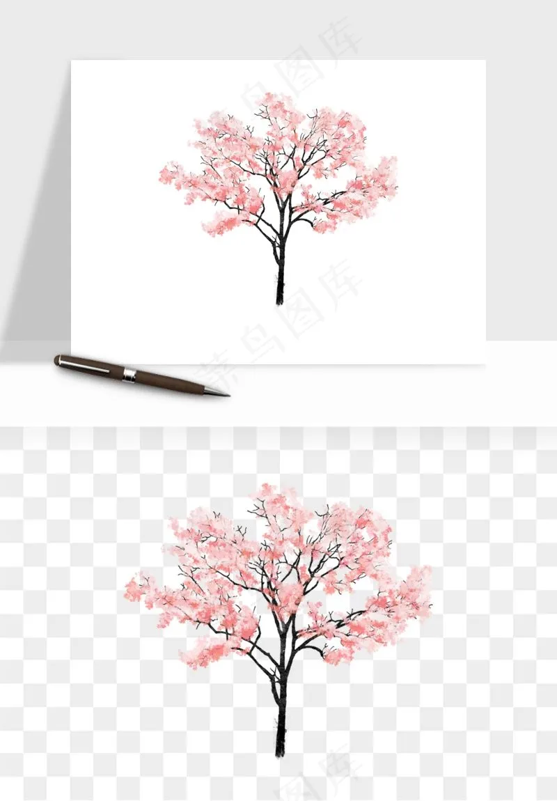 手绘樱花树png免抠