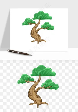 国潮松树松枝松叶png免抠