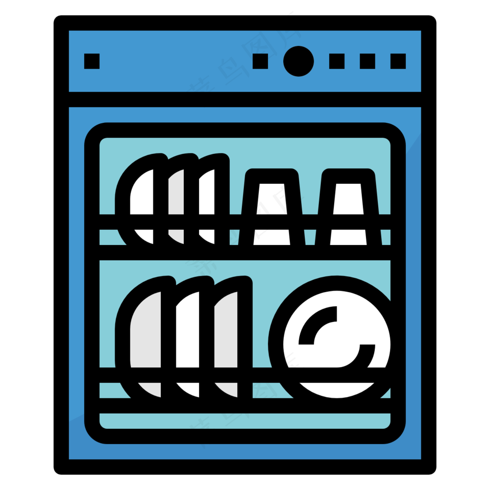 洗碗机 碗碟机 消毒柜 线性色彩图标