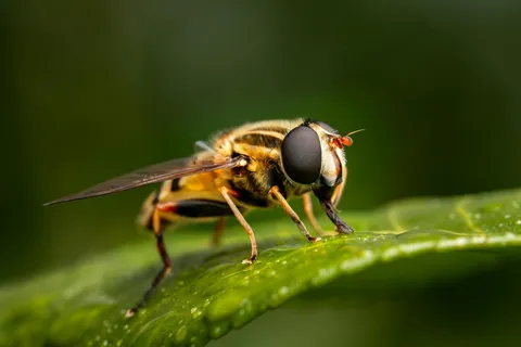 绿叶上的勤劳行者——黄黑相间飞行昆虫写真 绿叶上的勤劳行者——黄黑相间飞行昆虫写真