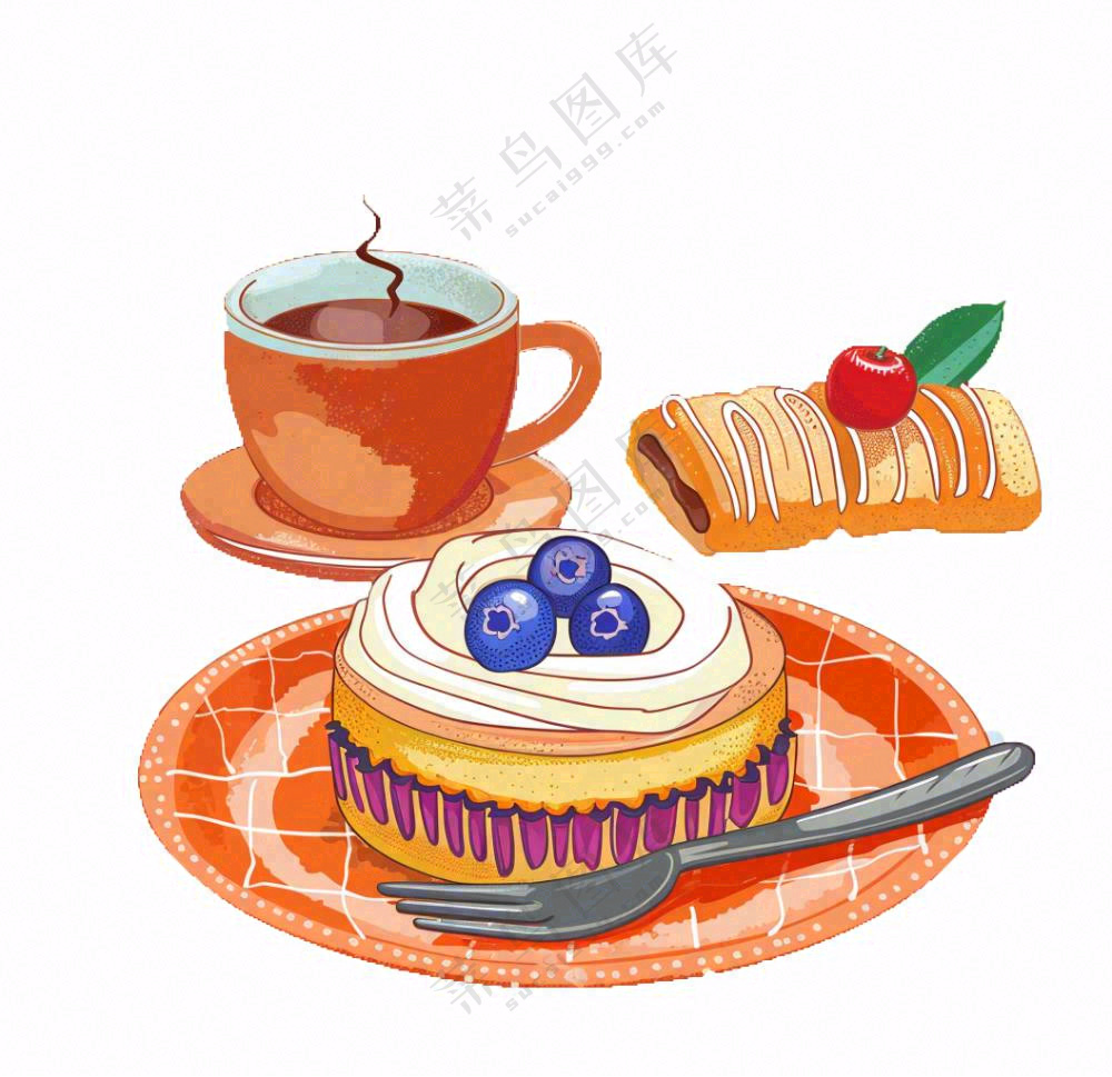 下午茶蛋糕饮料美食卡通插画免抠