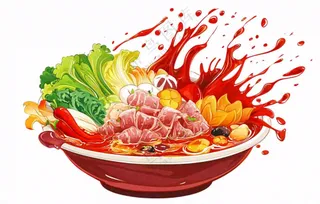 麻辣烫火锅海鲜肉类时蔬插画免抠