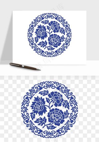 青花瓷花纹花卉图案png免抠