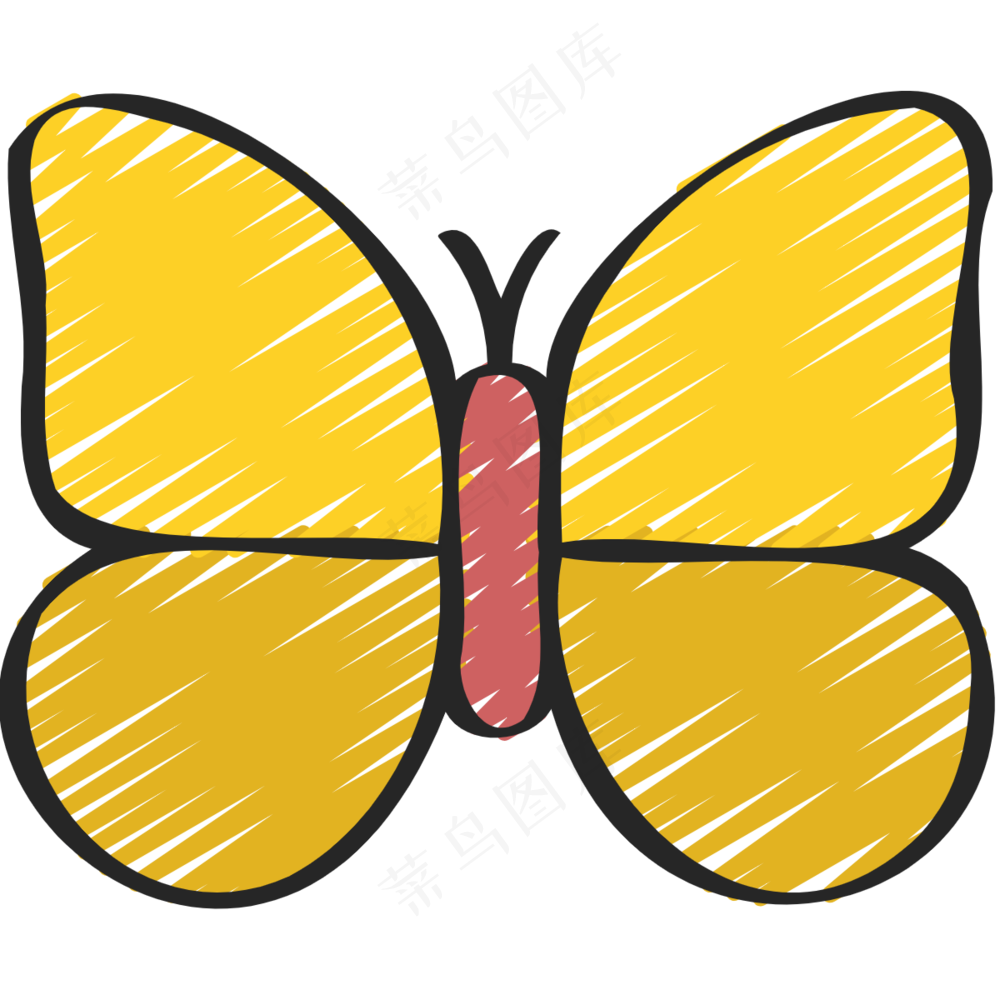 黄色蝴蝶 铅笔手绘图标 icon