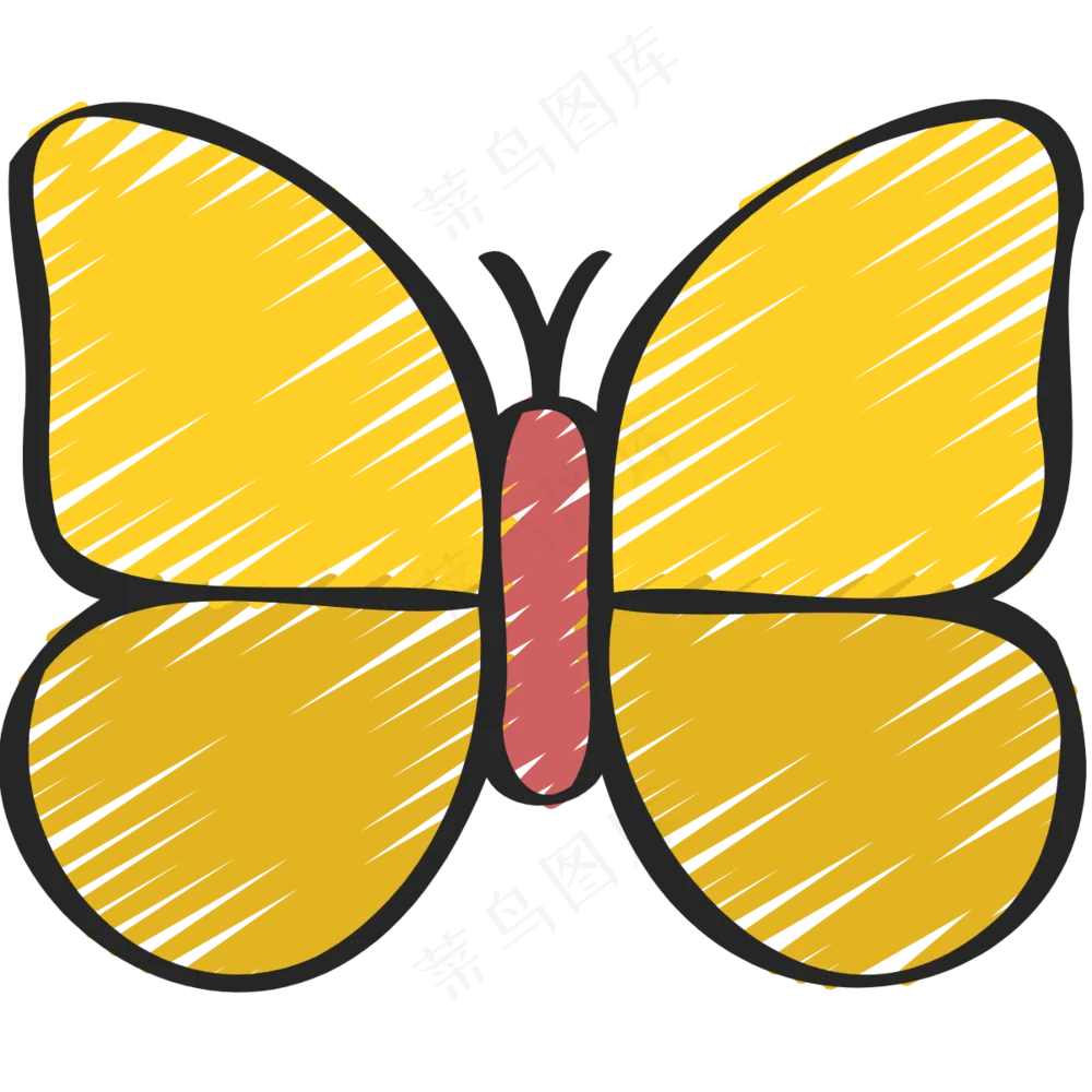黄色蝴蝶 铅笔手绘图标 icon