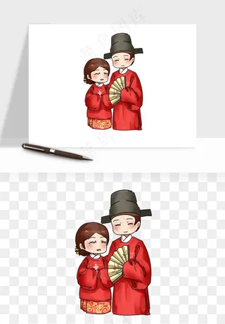 卡通中式婚礼新人png免抠