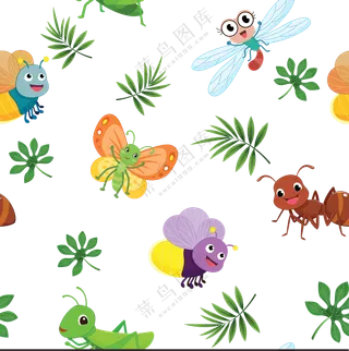 绿叶与卡通效果的蚂蚁免抠图片素材