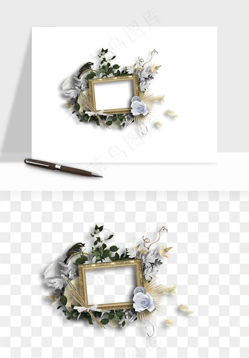 复古花卉相框欧式png免抠