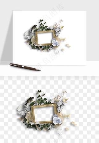 复古花卉相框欧式png免抠