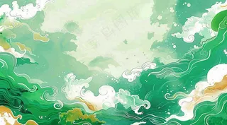端午节水浪花绿色创意插画背景
