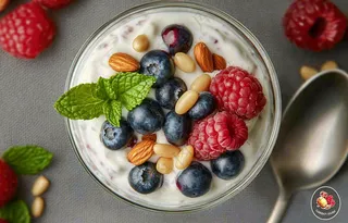 水果坚果酸奶树莓蓝莓食物饮品摄影图