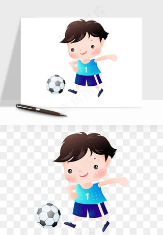 卡通踢足球男孩png免抠